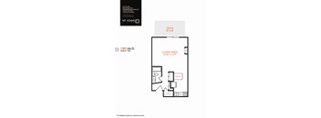 A floor plan for a studio apartment at Mt Adams Living.
